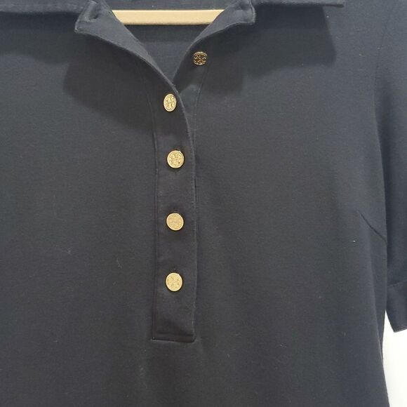 Tory Burch Crepe Polo Dress in Black, Gold Buttons, Size Med - Picture 5 of 7